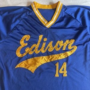 Harv-al tag Edison Baseball jersey size XL extra large Blue Yellow #14 Clean VTG